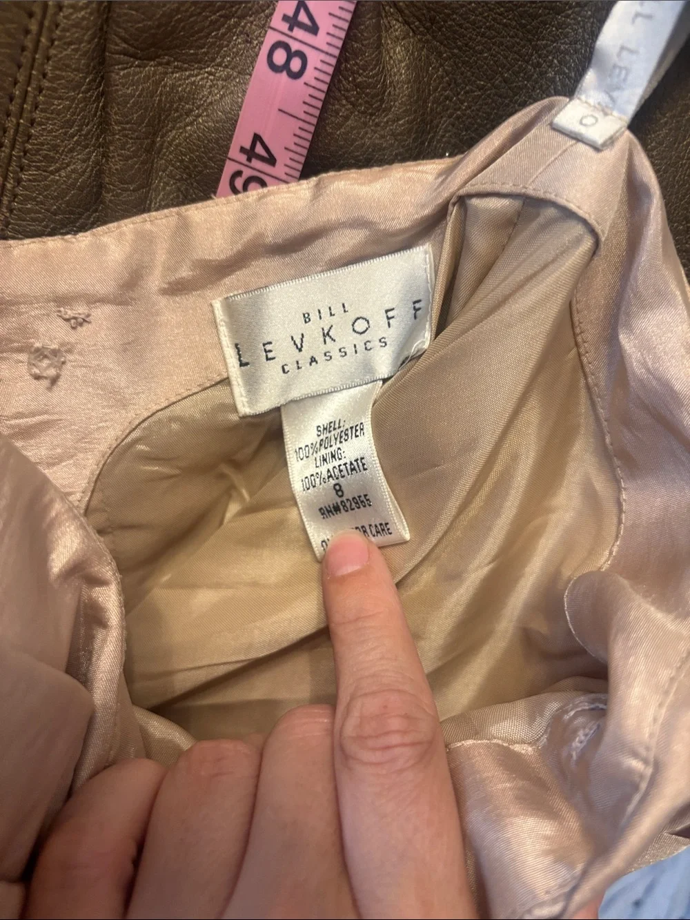 Bill Levkoff Strapless Ruched Satin Dress in Light Champagne